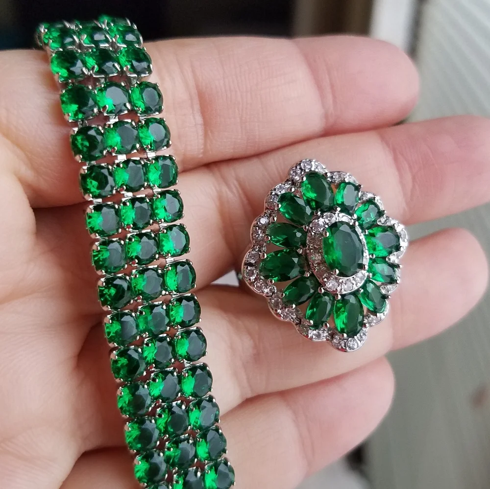 Swarovski Elements Emerald Green 925 Sterling Silver Statement Ring NEW - Picture 4 of 14